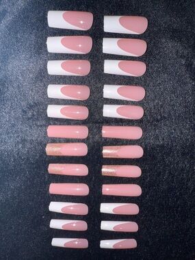 2 for $10 Pink and white and Solid pink and gold glitter Fake Nail Set no glue